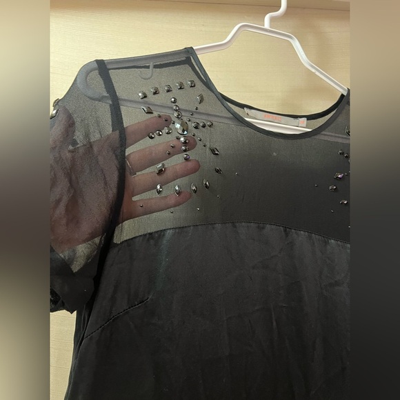 ANIMALE black 100% silk and wool dress with beaded and sheer upper size 38 - Picture 2 of 10